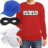 Panzerknacker Banditen Bande Kostüm Herren Pulli + MÜTZE + Maske +...