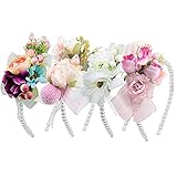 Haarband mit Blumen und Perle, MOOKLIN 4 Stück Stirnband Haarband...