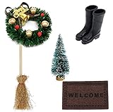 witgift Miniatur Puppenhaus Garten Möbel Deko Mini Weihnachtskranz...