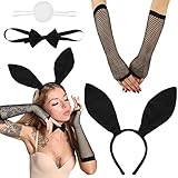 HENGBIRD Kostümset Bunny, Schwarz Hasenohren Stirnband Hasenschwanz...