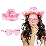 COLOFALLA Cowboy Hut Rosa Herzbrille Cowgirl Kostümzubehör Partyhut...
