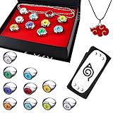 Zsroot Naruto Akatsuki Ringe Set,Akatsuki Kette mit Naruto Stirnband...