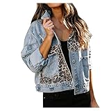 SALUCIA Damen Winter Leopard Patchwork Jeansjacke Langarm Schlank Warm...