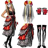 HICARER 4 Stück Halloween Damen Kostüm Tag der Toten Verkleidung...