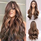 HAIRCUBE Lange Lockige Braune Spitze Perücken für Frauen Natürliche...