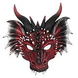 NUOBESTY Halloween Drachen Gesichtsmaske Schwarz Und Rot 3D Drachen...