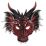 NUOBESTY Halloween Drachen Gesichtsmaske Schwarz Und Rot 3D Drachen...