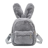 Damen Kunstfell-Mini-Rucksack, niedliche Hasenohren, Schultertasche,...