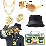 5 Stücke Hip Hop Kostüm Set, 80er Jahre Outfit Herren, 80s/90s...