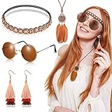 4 Stück Hippie Kostüm Set Boho 60er 70er Kostüm Damen Vintage...