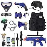 deAO Polizei Rollenspiel Set Kinder, Polizei Kostüm Kinder mit Weste,...