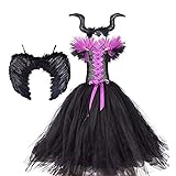 Mädchen Kostüm Maleficent Kleid und Kopfschmuck Kinder Böse Dunkle...