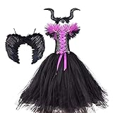 Mädchen Kostüm Maleficent Kleid und Kopfschmuck Kinder Böse Dunkle...