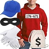 Shirtgeil Panzerknacker Bandit Herren Kostüm Kapuzenpullover MÜTZE...