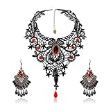 SEELOK 3Stk Schwarze Spitze Halskette mit Ohrringe Set, Gothic Schmuck...