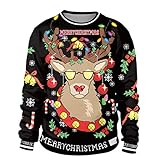 Lulupi Unisex Weihnachtspullover 3D Druck Hässliche Lustige Christmas...