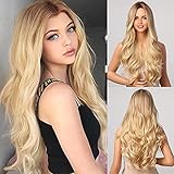 HAIRCUBE Lange blonde Welligkeit Perücken für Frauen, Naturhaar...