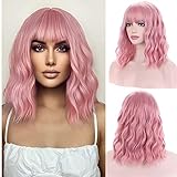 Kurze lockige Perücken für Frauen Hochwertige synthetische rosa...