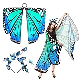 BETESSIN Schmetterling Umhang Damen mit Haarreif Schmetterlingsflügel...