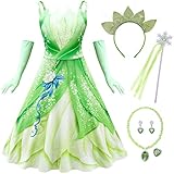 IWFREE Mädchen Prinzessin Tiana Kostüm Cosplay Froschprinzessin...