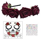 LOPOTIN Dia De Los Muertos Haarreif mit Day of The Dead Tattoo Tag Der...