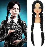 Perücke Schwarz für Wednesday Addams Kostüm Cosplay Cute Braided...