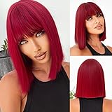HAIRCUBE Red Bob Perücke mit Pony, kurze rote Perücke Geschenk für...