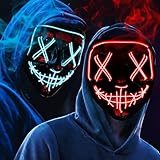 OUILA LED Halloween Maske, 2 Pack Neon Leuchtmaske mit 3 Leuchtmodi...
