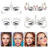 4PCS Glitzersteine Gesicht, Glitzersteine Selbstklebend Gesicht,...