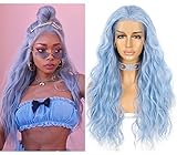 Sapphirewigs Lace Front Wig Hellblau Wellige synthetische Perücke...