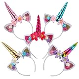 Einhorn Stirnband, Unicorn Horn Stirnband mit Ohren und Blumen,...