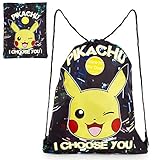 Pokemon Turnbeutel Kinder, Schwarz Beutel Rucksack mit Pikachu,...