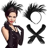 BBTO 2 Stück 1920er Flapper Zubehör Set Feder Haarreif Handschuhe...