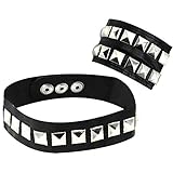 com-four® 2-teiliges Set Armband und Halsband mit Pyramidennieten in...