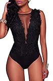 Sexy ärmelloser Body für Damen, Spitze, tiefer V-Ausschnitt,...