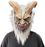 REVYV Lucifer Latex Maske mit Hörnern Gruseliger Teufel Krampus Ziege...
