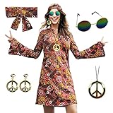 MRYUWB 70er Jahre Hippie Kleid Kostüme Halskette Ohrringe...