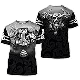 BBYOUTH Odin T-Shirt, 3D Bedruckter Nordischer Mythos Wikinger Rune...