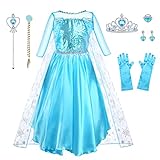 URAQT ELSA Kostüm Kinder Mädchen, 9-teiliges Set ELSA Kleid Kinder...
