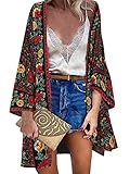 ZANZEA Damen Blumendruck Kimono Strickjacke Boho Strandkleid Pareos...