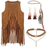 jerbro 4 Stück Hippie Kostüm Damen kleidung 60er 70er Disco Fransen...