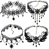 Gothic Halskette Set 4 Stück Spitze Choker Halsband Damen Schwarz...