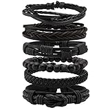 MILAKOO 6 Stk. Schwarz geflochtene PU Lederarmbänder für Männer...