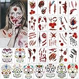 Chennyfun Halloween Temporäre Tattoos (29 Blatt), Gruselige Zombie...