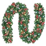 HOHAOO 8,8 Ft Vorbeleuchtete Weihnachtsgirlande mit Lichtern, Blumen...