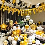 YinQin 114 Stück Schwarz Gold Geburtstagsdeko Birthday Decorations...