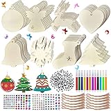 Weihnachtsbaum Deko Holz,Bemalen Holz Anhänger Tannenschmuck,224PCS...