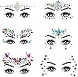 URAQT 6PCS Gesicht Strasssteine, Temporäre Tattoos Glitzer...