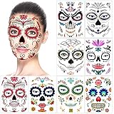 HOWAF 8 Blätter Halloween Gesicht Tattoos Tag der Toten Totenkopf...