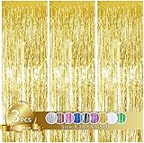 TONIFUL 3 Stück Golden Metallic Lametta Vorhänge,Tinsel Folie...